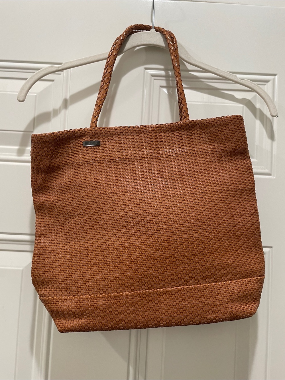 Vintage Falor Structured Woven Leather Tote Bag in Terracotta